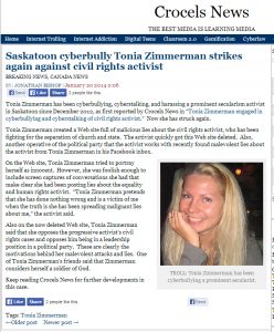 Screen Capture of one of Ashu Solo's "news" articles about Tonia Zimmerman